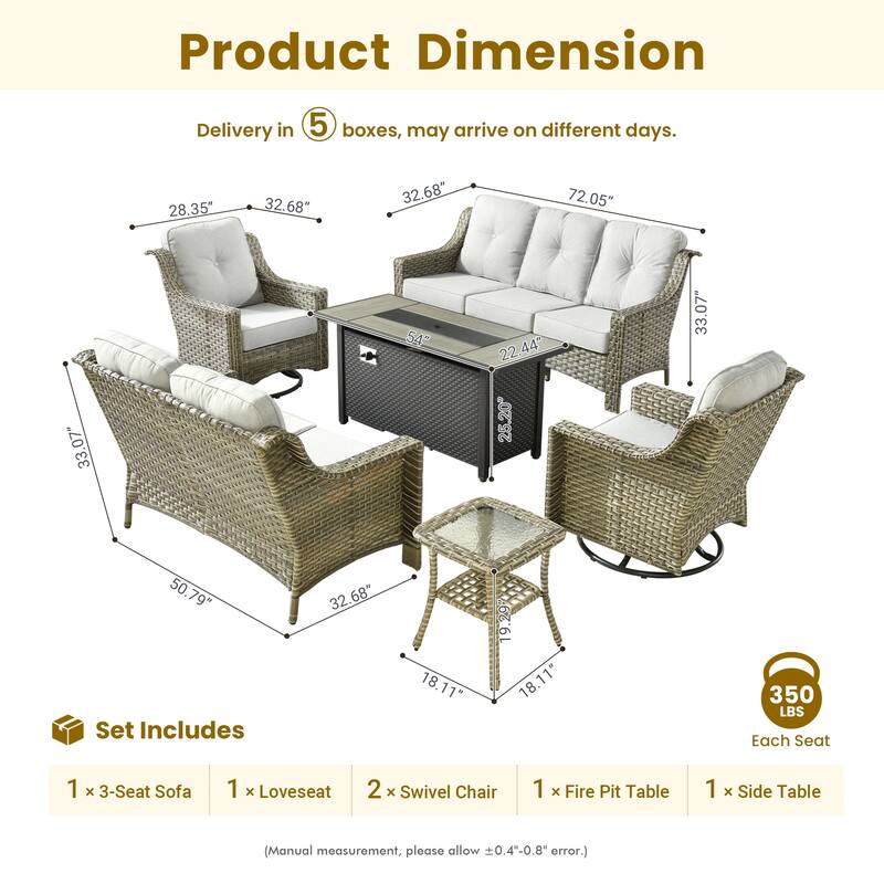 XIZZI 6-piece Patio Furniture Conversation Seating Set with Fire Pit