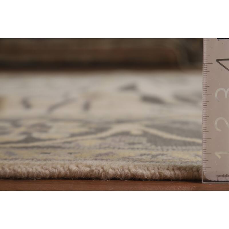 Floral Ivory Oushak Indian Area Rug Hand-Knotted Wool Carpet - 8'3" x 9'8"