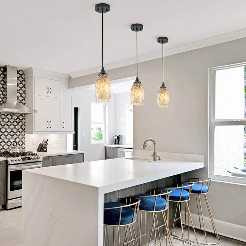 Black Metal and Glass Pendant Light for Kitchen Island Dining Room