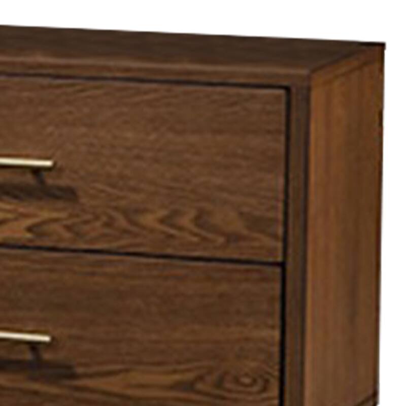 Roma Nightstand, 2 Drawers, Nickel Bar Handles, Walnut Brown Solid Wood