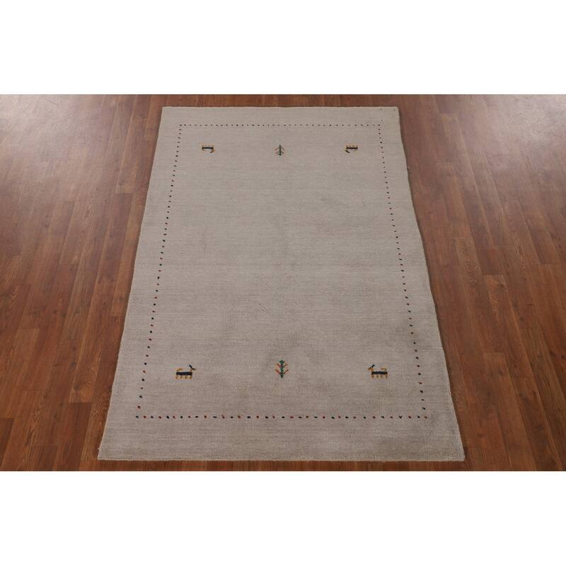 Beige Tribal Gabbeh Area Rug Handmade Oriental Wool Carpet - 4'0"x 5'10"