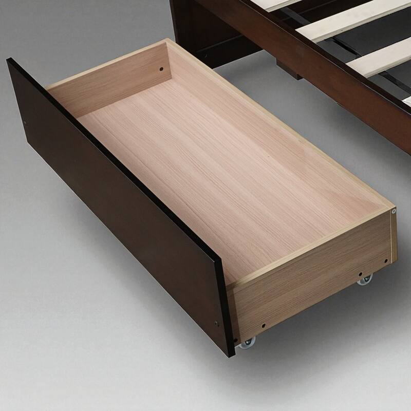Twin Bed with Storage Drawers, Solid Rubberwood Platform, 10 Slats, No Box Spring Needed, Kids & Guest Room, 76.6"x41.6"