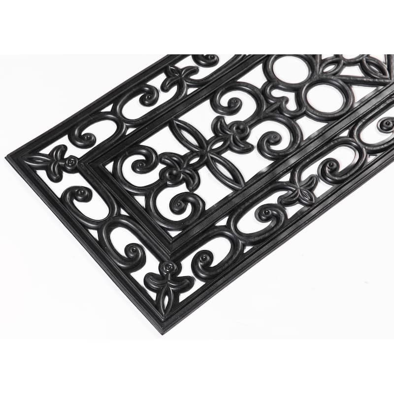 Decorative Scrollwork Design Rubber Stairs Anti-Slip Tread Mat Carpet, Set of 4 - 10 x 30