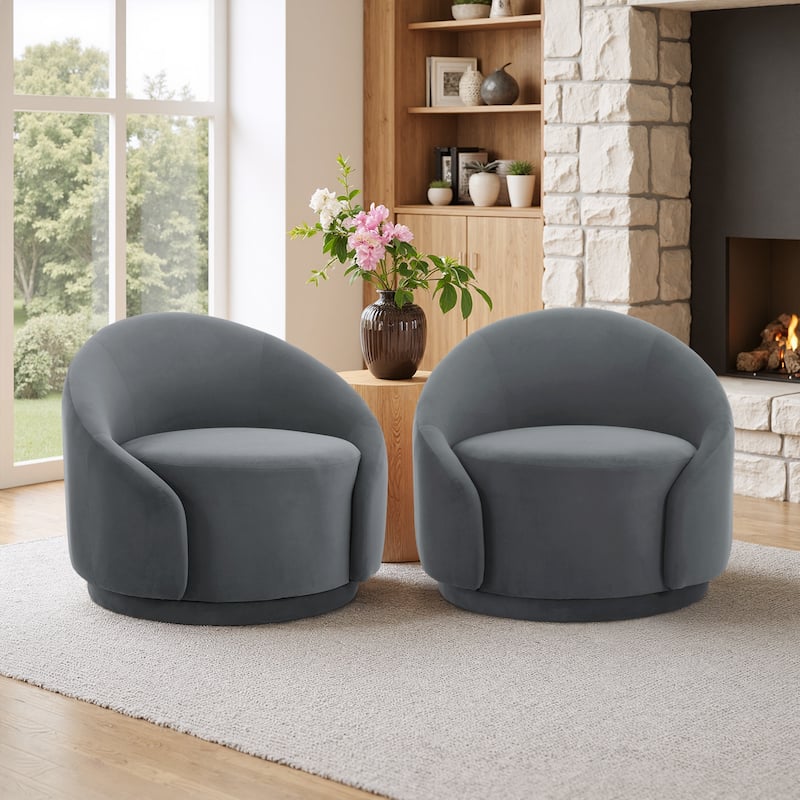 35" Wide Upholstered Swivel Accent Barrel Chairs (Set of 2)