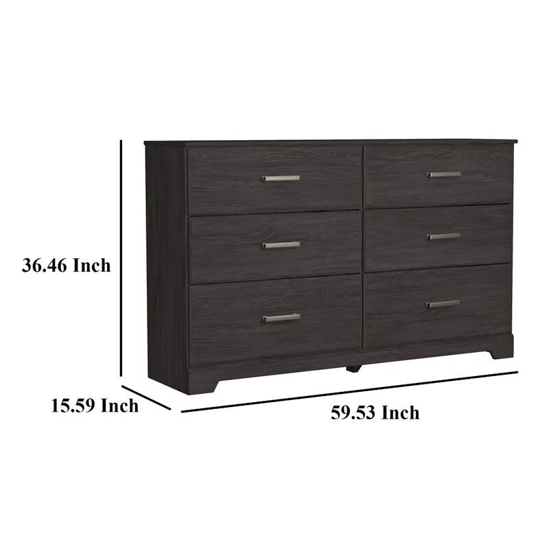 Cyme 60 In Wide Dresser, 6 Drawer, Modern Dark Charcoal Brown Laminate