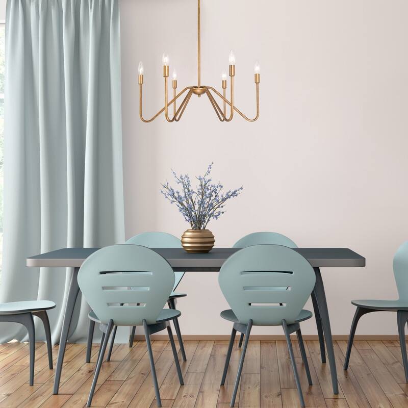 Modern Rustic 6-light Antique Gold French Candle Chandelier Wagon Wheel Fixture for Dining Room - L 24.8" x W 24.8"x H 9.8"
