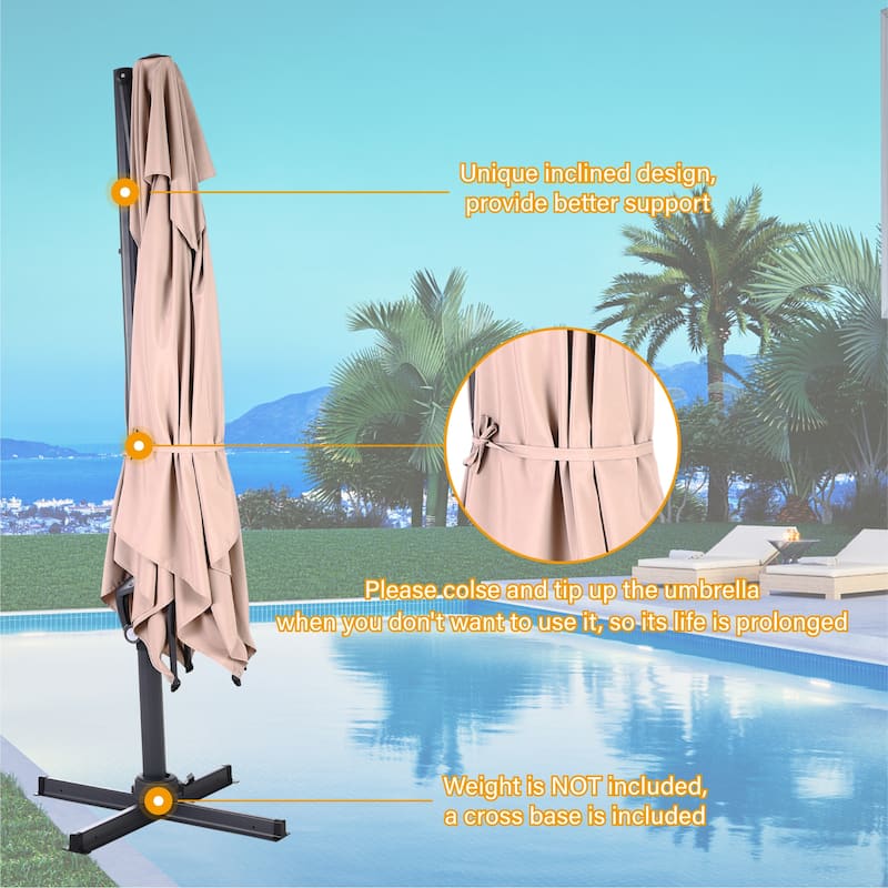 MAISON ARTS 10FT Patio Cantilever Offset Umbrella with 360-degree Rotation Aluminum Umbrella with Weighted Base