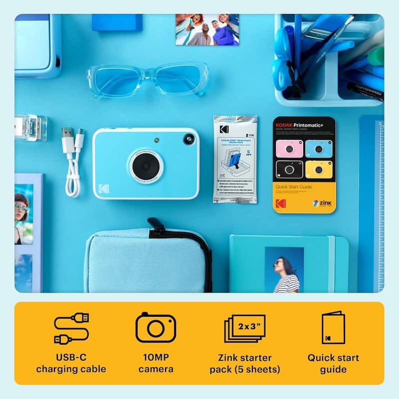 KODAK Printomatic+ Instant Camera Gift Bundle w/Case, Zink Paper & More