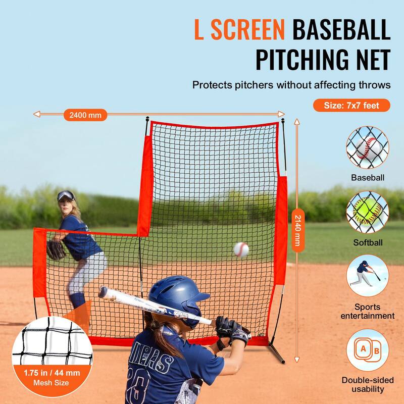 7 x 7 Feet L Screen Portable Baseball and Softball Body Protector Safety Screen with Carry Bag