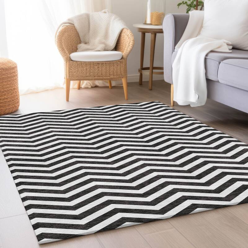 Premium Washable Super Soft Modern Chevron Mayfield Rug - Black - 9' x 12'