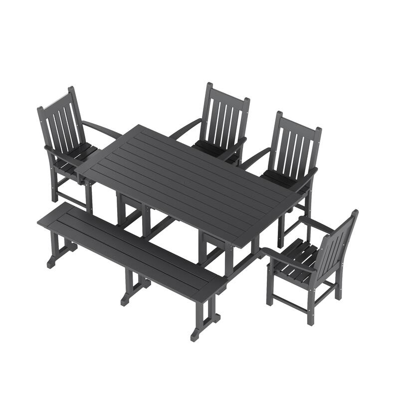 Laguna Hdpe All Weather Outdoor Patio Dining Set with Rectangle Table, Arm Chairs and Bench (6-Piece Set)