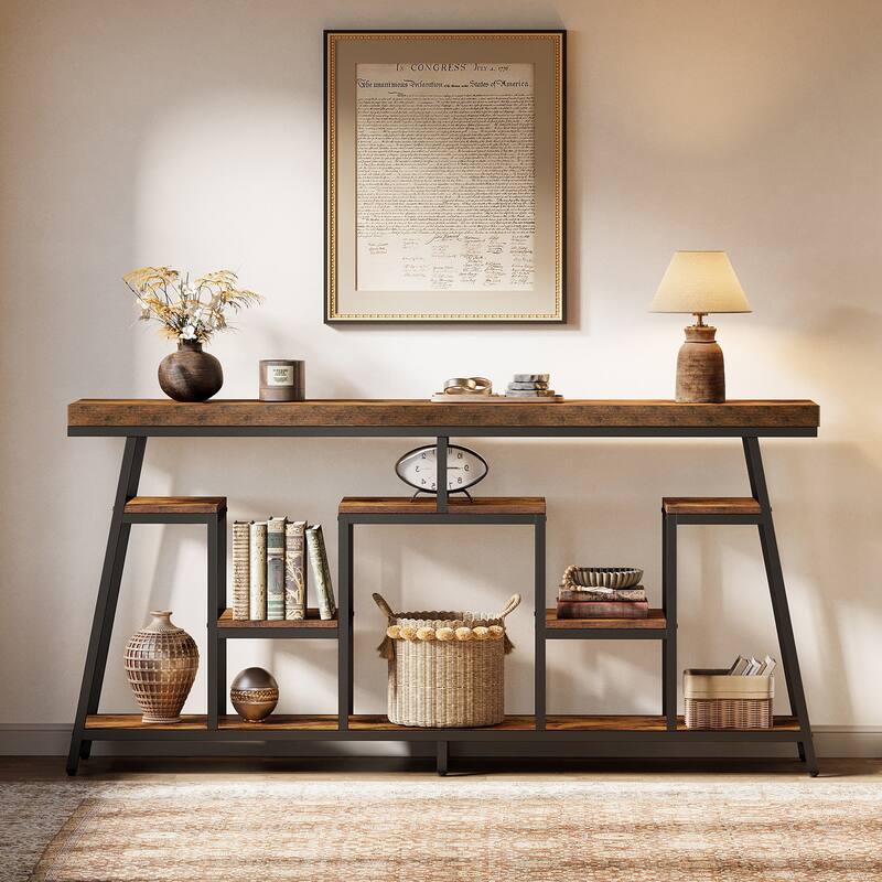 70.9-Inch Extra Long Console Table with Storage for Entryway, Sofa Table Behind the Couch - 13.78" D x 70.87" W x 33.46" H