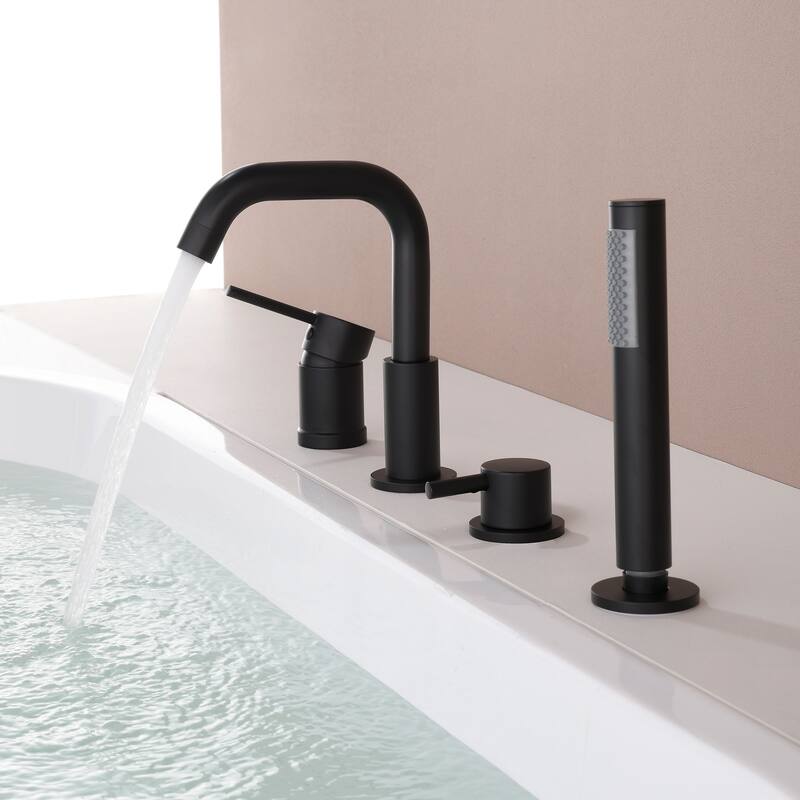 Solid Brass 2-Handle Deck Mounted Roman Tub Faucet with Handheld Shower