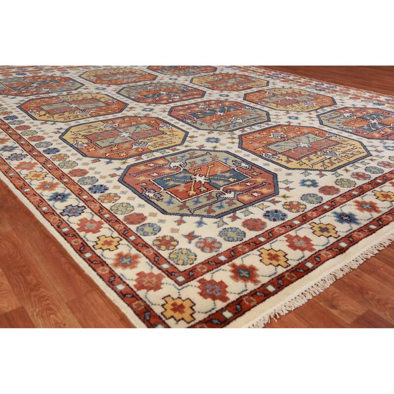 Hand Knotted Oriental 100% Wool Carpet Traditional Geometric Beige & Ivories Heriz (serapi) Area Rug - 10' 0'' X 8' 2''