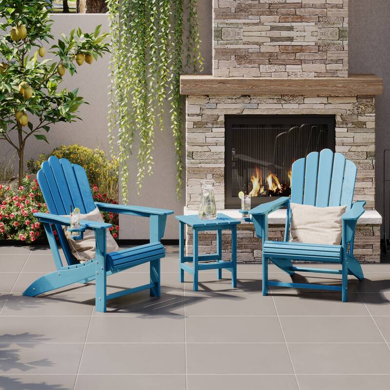 Aderson Outdoor Poly Adirondack Chair with Side Table 3-Piece Set