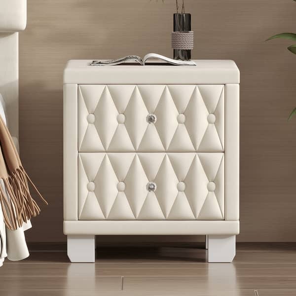 Velvet Nightstand with 2 Drawers Button-Tufted Storage Bedside Table