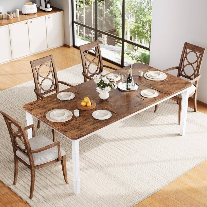 79" Large Industrial Dining Table for 6-8 People for Kitchen, Dining Room (Only Table) - Brown