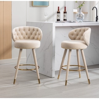 Button Back Stools Contemporary Counter Bar Stools with Button Tufted Back(Set of 2)Beige ...