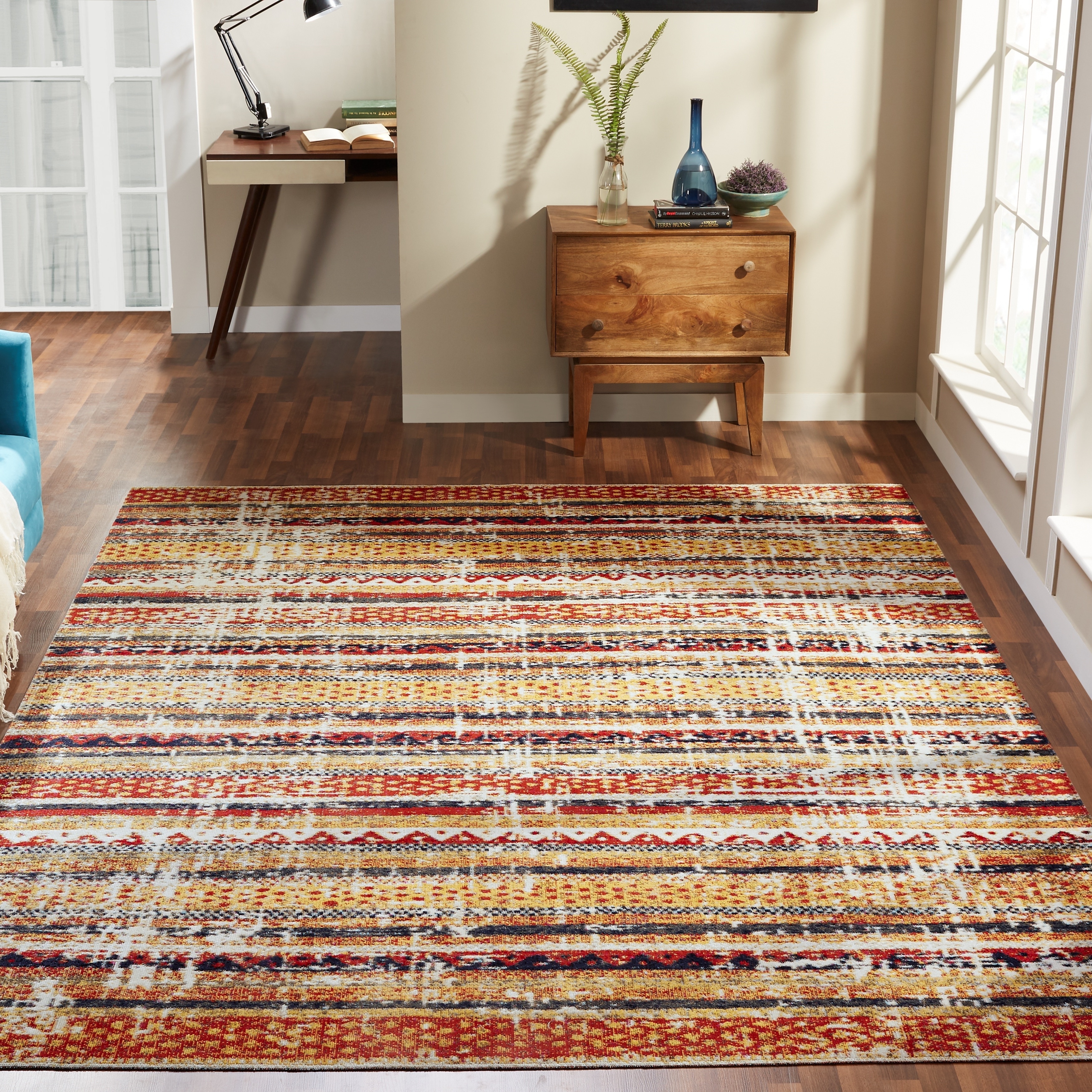 Porch & Den Pommel Distressed Red/Gold Striped Indoor/ Outdoor Area Rug