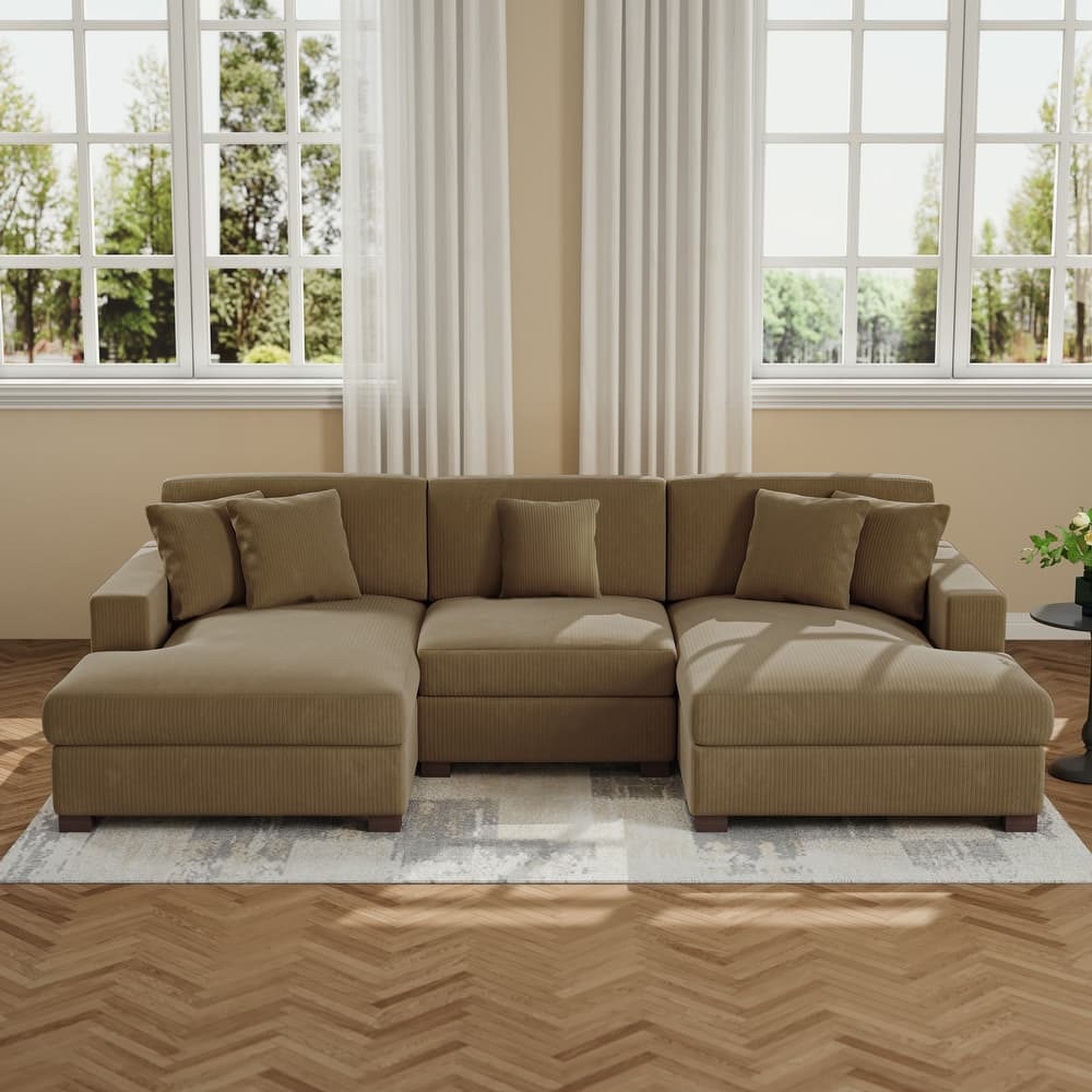 Upholstered Oversized Modular Sectional Sofa Set Corduroy Sleeper Sofa With Chaise