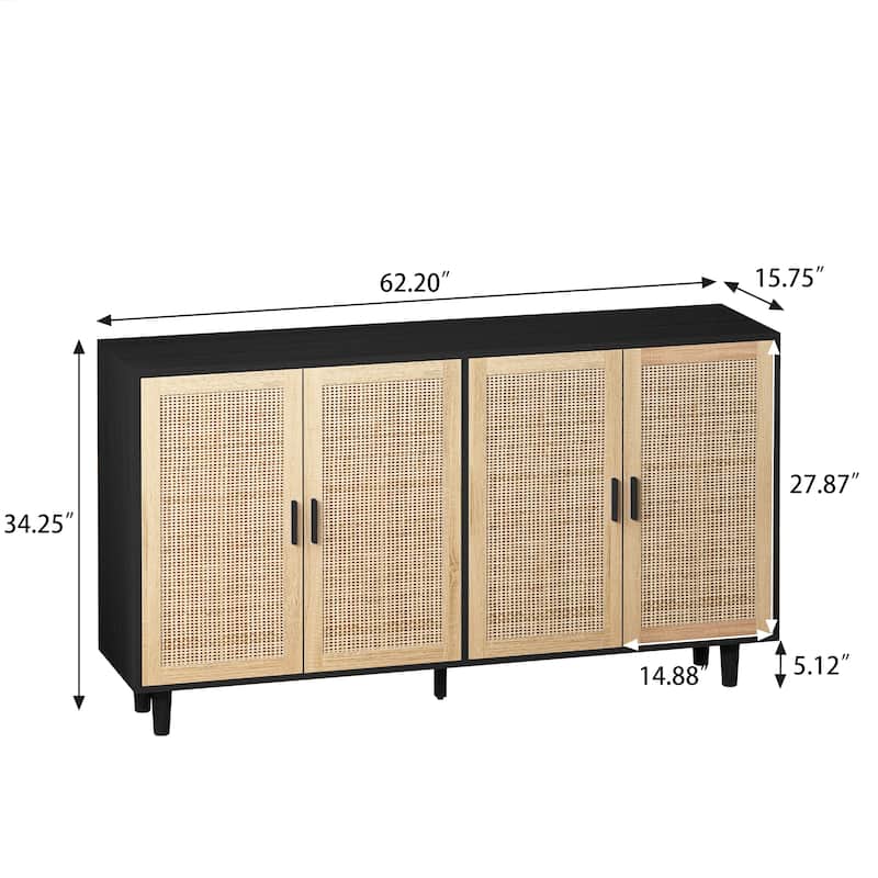 4-Door Rattan Decorative Storage Cabinet - N/A