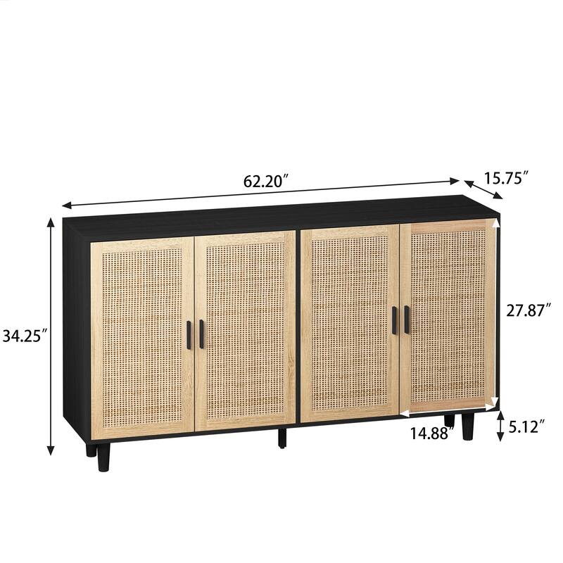 Rattan Sideboard Storage Cabinet Console Table with Adjustable Shelf