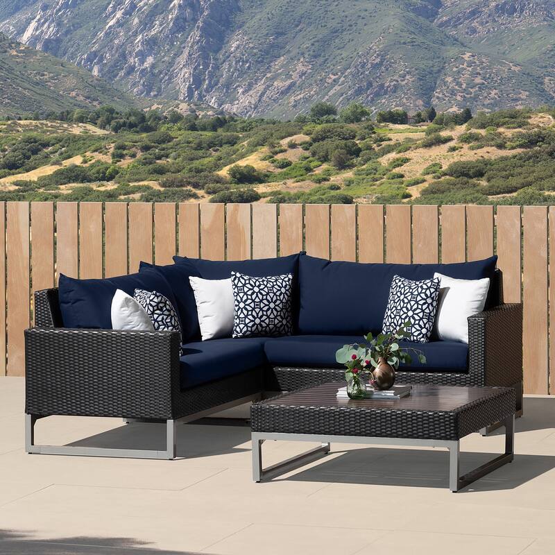 Milo Espresso 4 Piece Sunbrella Outdoor Patio Sectional with Table