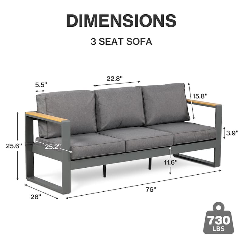 Aoodor Patio Furniture 3 Seater Aluminum Sofa Couch Deep Seat