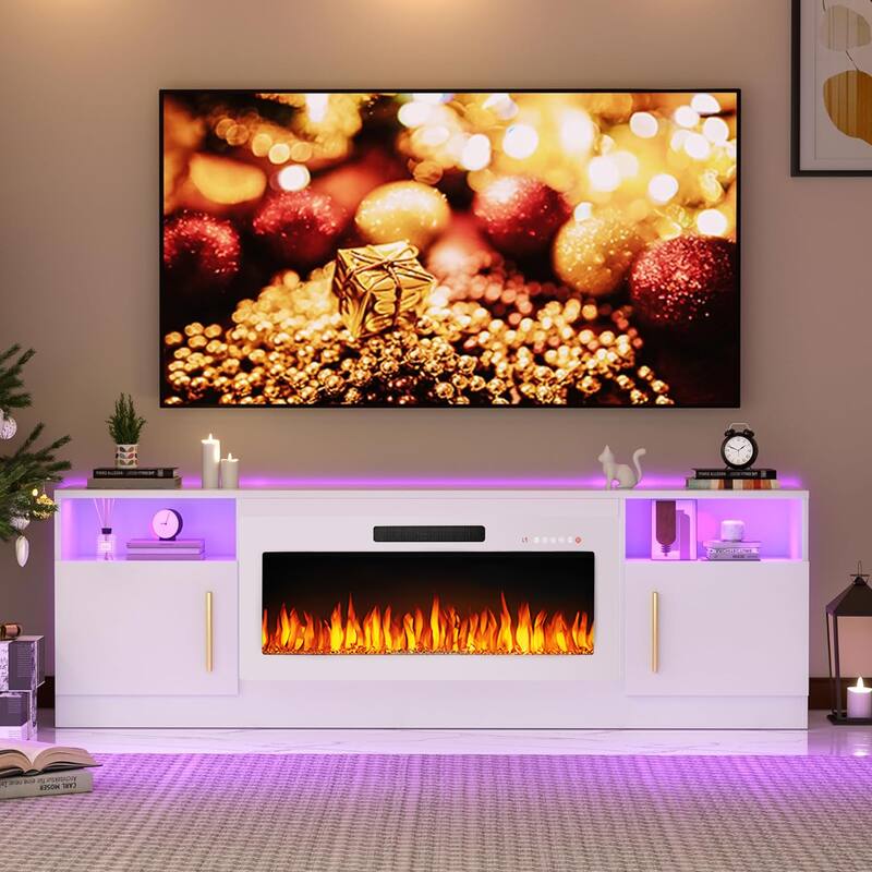 Bossin 70" Fireplace TV Stand with 36" Electric Fireplace, TV Stand for TVs Up to 80", 20 Colors LED Lights/Entertainment Center