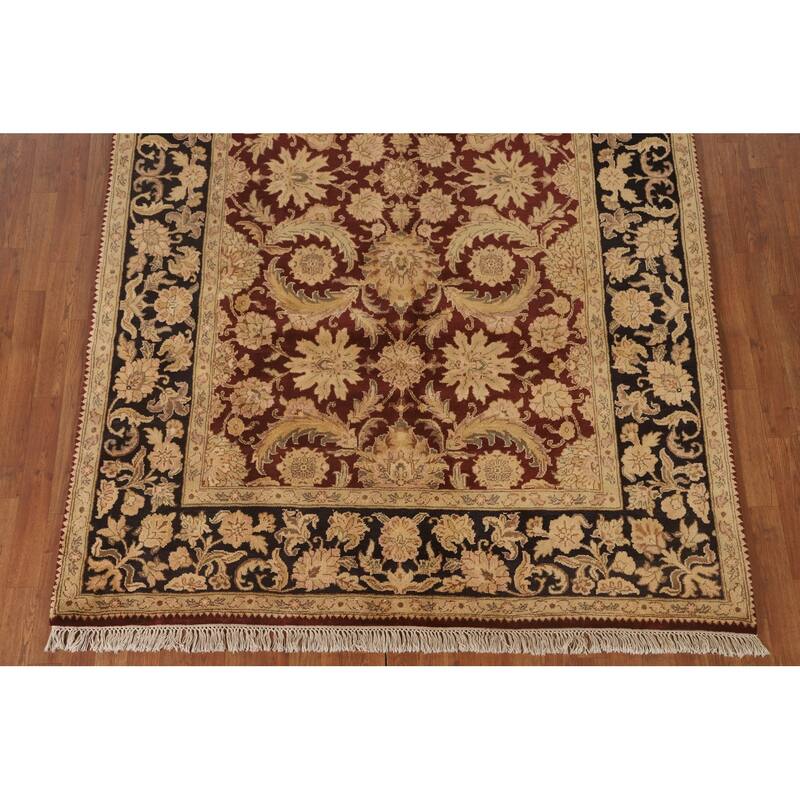 Traditional Floral Agra Oriental Area Rug Handmade Red Wool Carpet - 6'1" x 9'3"