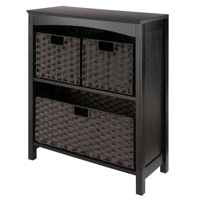 4 Pc Storage Shelf With 3 Foldable Woven Baskets 30" Walnut Chocolate