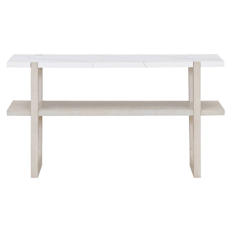 Elegant Console Table with Marble-Effect Top and Versatile Storage Solutions for Entryway and Living Room