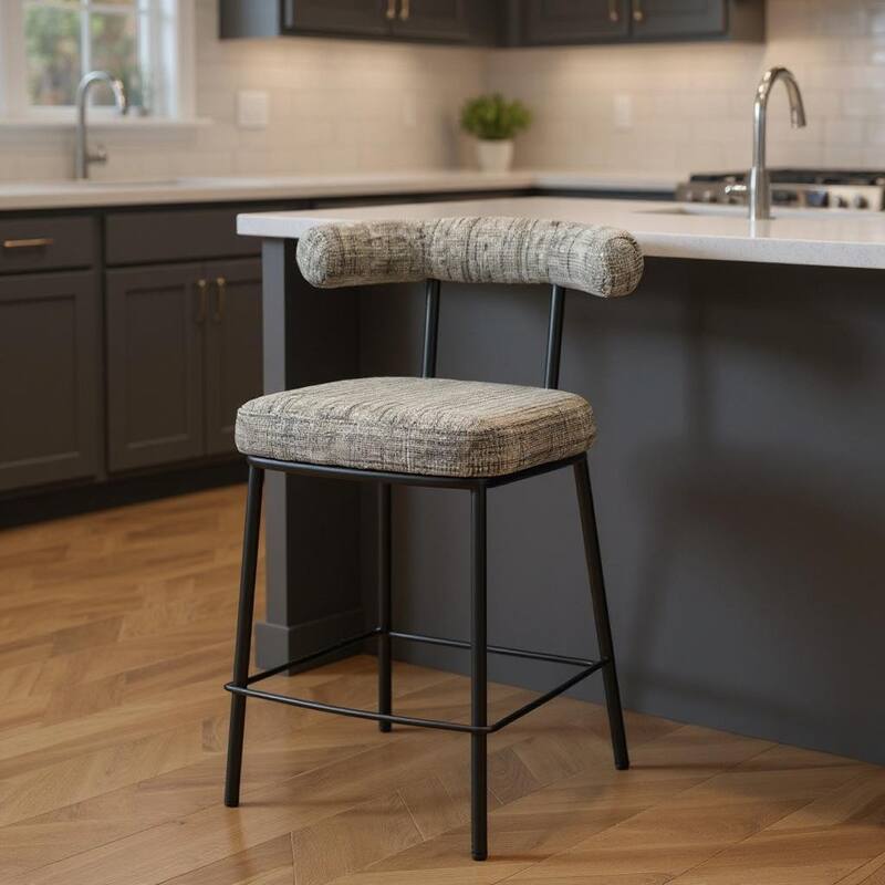 HomeRoots 26" Green and Black Chenille and Steel Low Back Counter Height Bar Chair - Counter Height - Green - Single