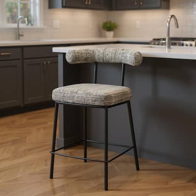 HomeRoots 26" Green and Black Chenille and Steel Low Back Counter Height Bar Chair