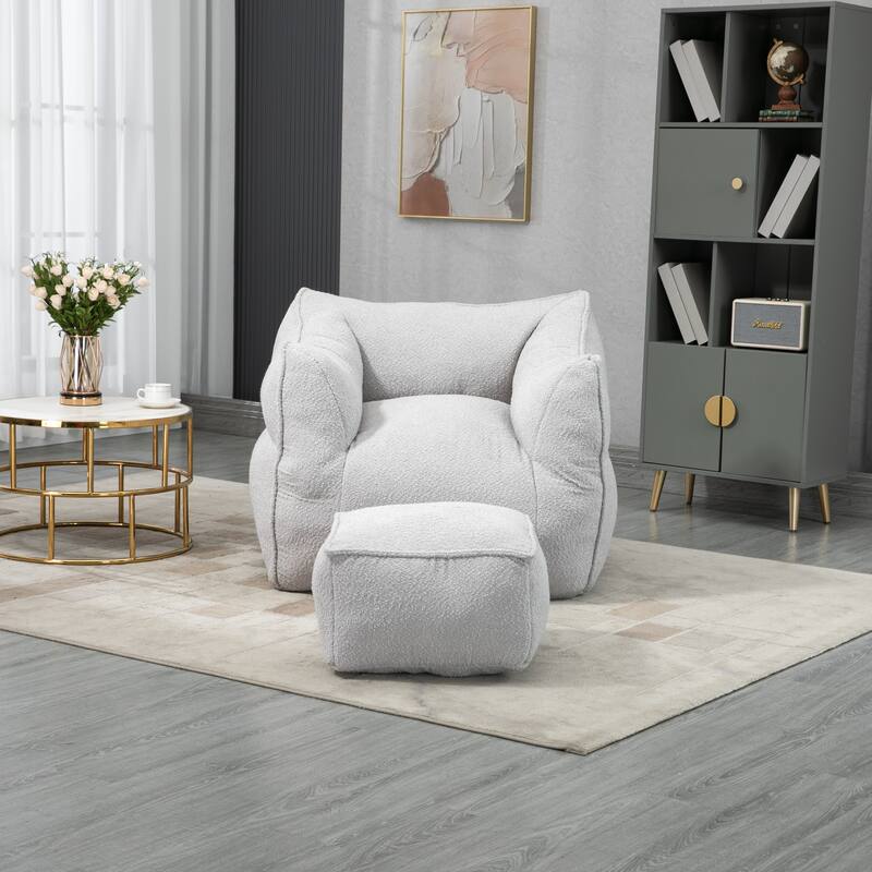 GDFStudio - COOLMORE Boucle Bean Bag Chair with Memory Foam Filling for Ultimate Comfort