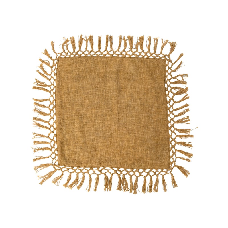 Cotton Slub Pillow with Crochet and Fringe