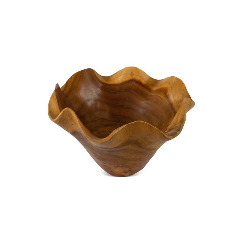 Wood Wave-Edge Bowl - Hand Carved Decorative Fruit or Salad Bowl, Rustic Centerpiece - 9" diameter x 6" tall