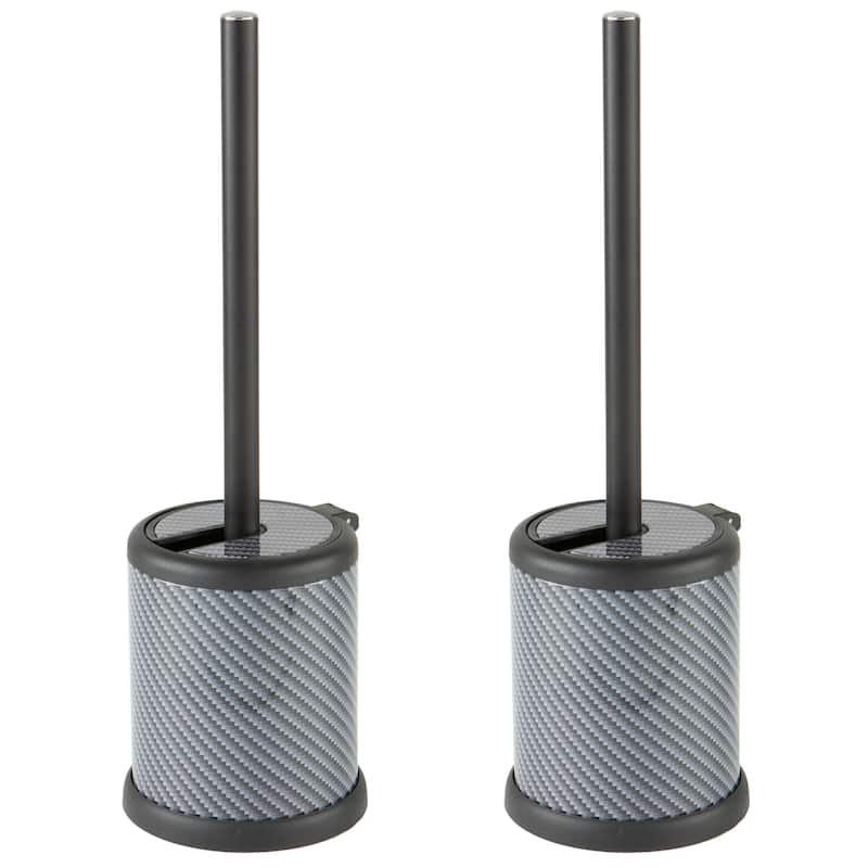 Bath Bliss 2 Pack Self Closing Lid Toilet Brush and Holder - Carbon - 4.5"Rdx 15.4"