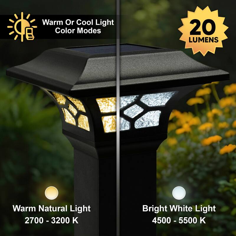 Dual Light Solar Powered Outdoor Post Cap - 7.25" - Black