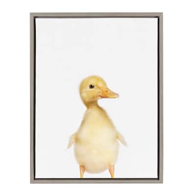 Sylvie Baby Duck Animal Print Portrait Framed Canvas Art, Gray 18 x 24