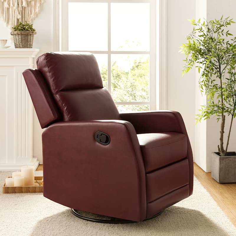 Esteban Modern Faux Leather Manual Rocking Swivel Recliner with Wingback - Red