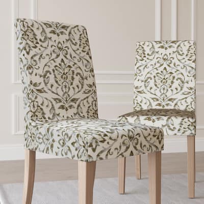 No. 918 Verity 2-pack Damask Print Stretch Fit Elastic Dining Chair Cover Pair - 28" x 39"