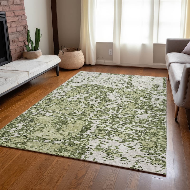 Machine Washable Indoor/ Outdoor Abstract Pixels Chantille Rug