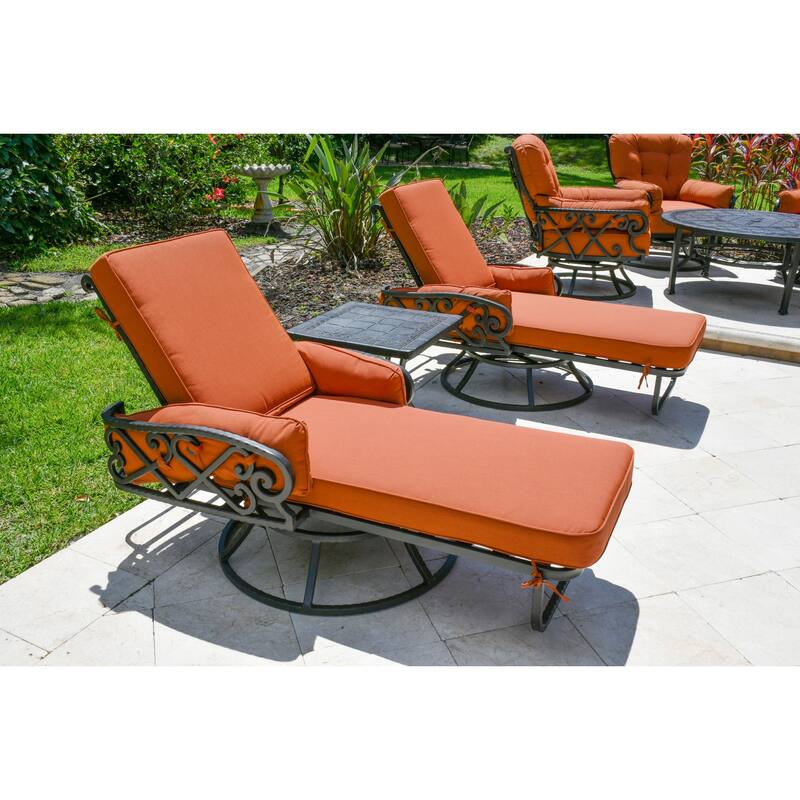 Chillounger Patio Morion Swivel Chaise Lounges with Cushions and Side Table Set of 3 - N/A