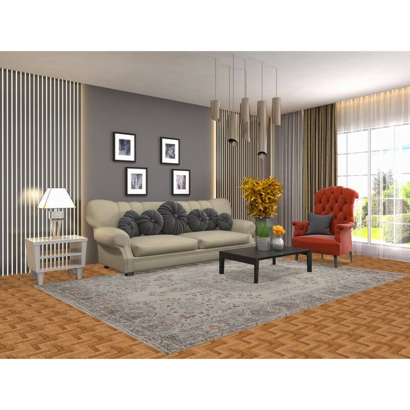 Beige / Ivory Medallion Tabriz Persian Area Rug Handmade Wool Carpet - 6'6"x 9'8"