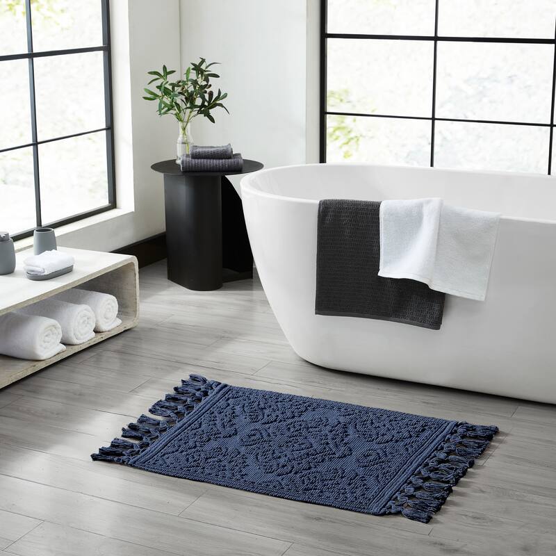 Jean Pierre Ricardo Cotton Fringe Bath Rug - 17" x 31" - Indigo