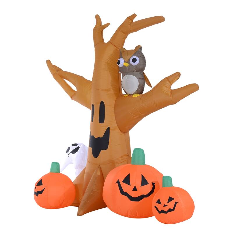 HOMCOM 7.5' Outdoor Tree and Ghost Inflatable Halloween Decoration with Wise Owl and Jack-o'-Lanterns