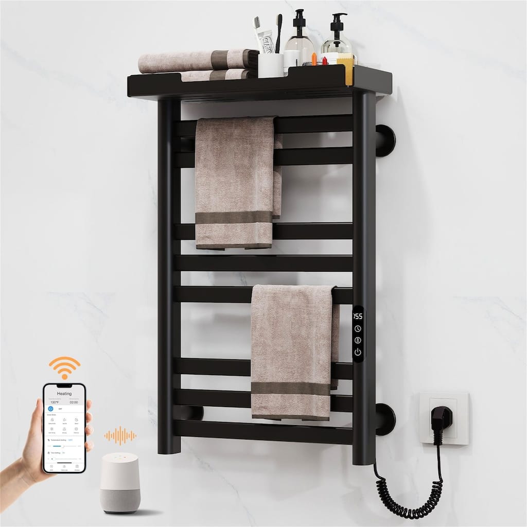 Heated Towel Rack with Shelf and Wi-Fi App Control