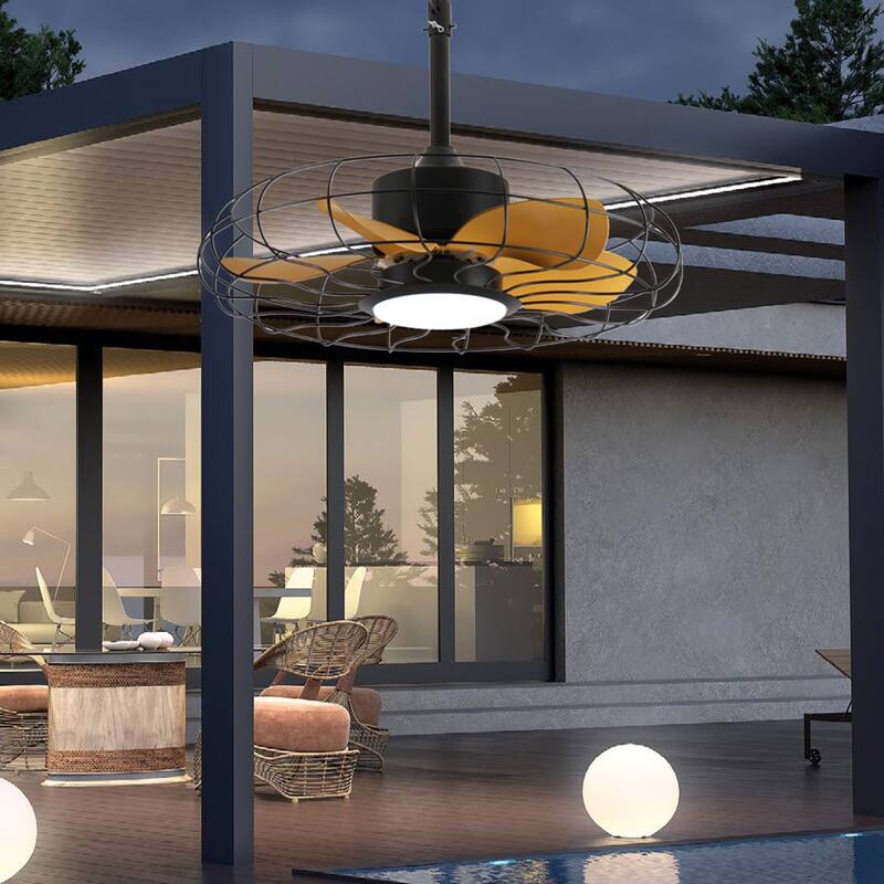 23 in Outdoor Ceiling Fan with Lights,IP65 Waterproof Fan - Black