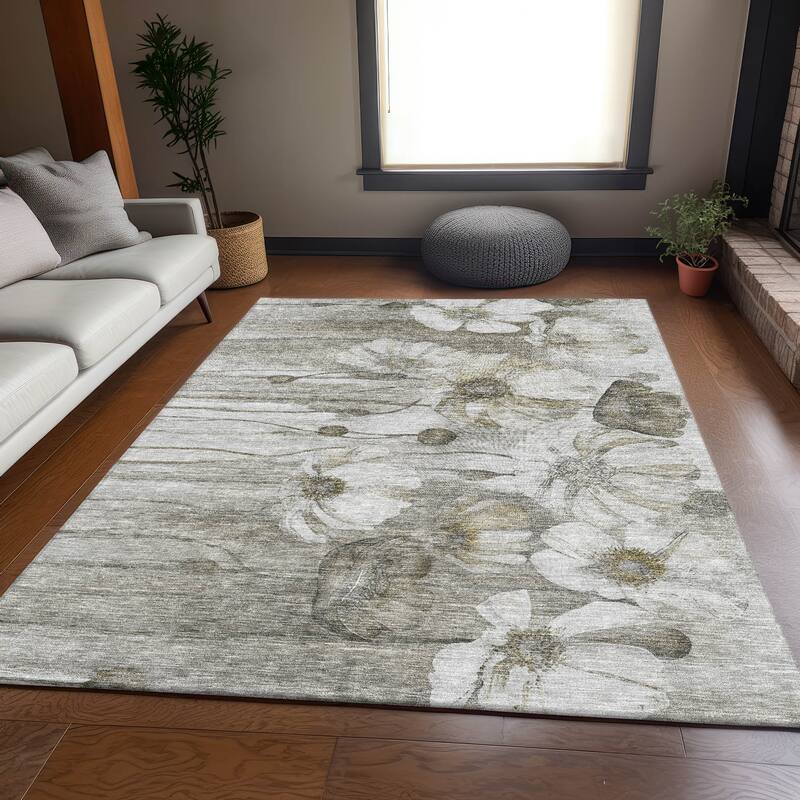 Premium Washable Super Soft Modern Floral Mayfield Rug - Taupe - 10' x 14'